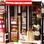 โมเดลจำลองสไตล์ยุโรปร้านเบเกอรี่cake shopมาพร้อมอุปกรณ์และฝาครอบกันฝุ่นสำหรับนักสะสมงานของจิ๋ว